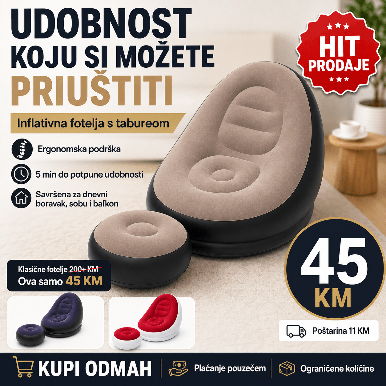 Fotelja s Tabureom – – Ljubičasta – slika 7