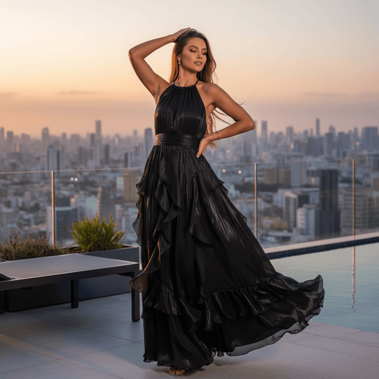 Glamurozna Crna Halter Maxi Haljina – Haljine – Univerzalna – slika 1