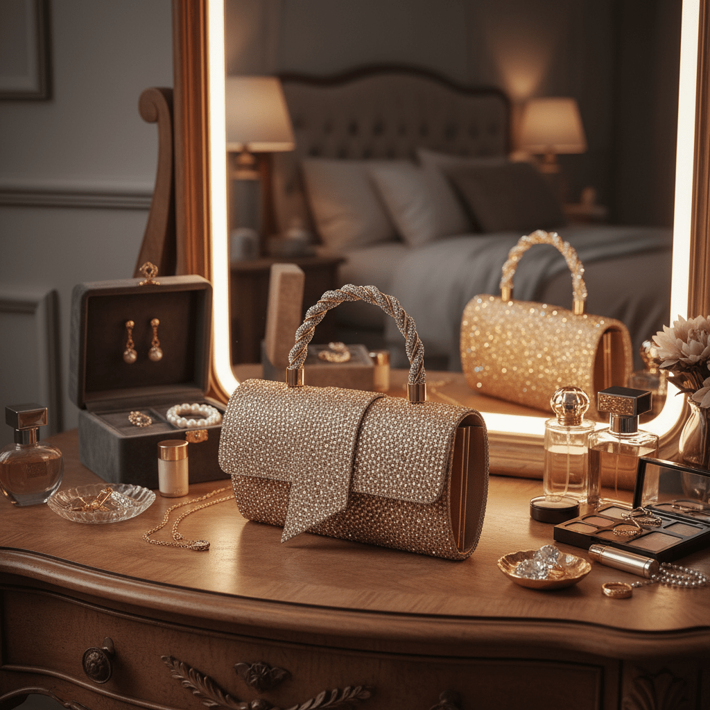 Glamurozna Zlatna Clutch Torbica sa Kristalima – Ženske torbe – Zlatna – slika 4