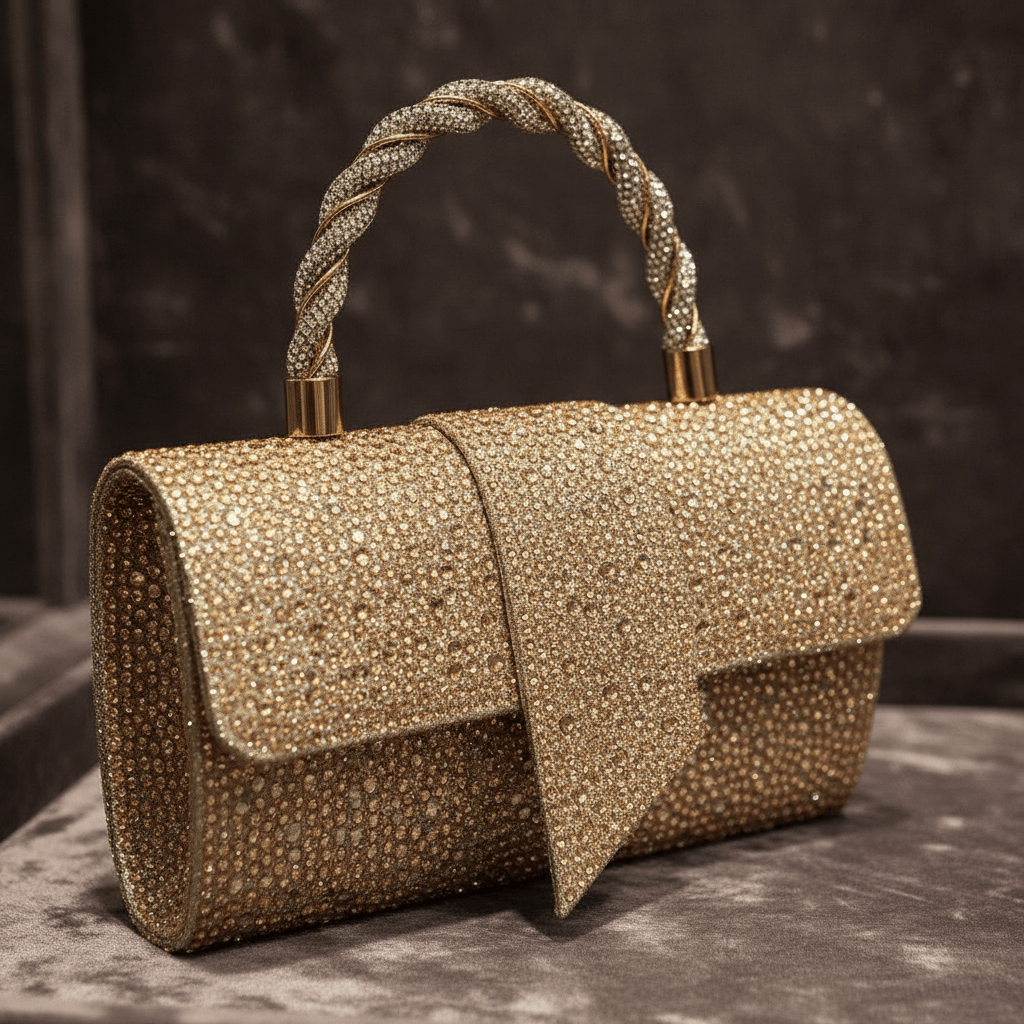 Glamurozna Zlatna Clutch Torbica sa Kristalima – Ženske torbe – Zlatna – slika 6