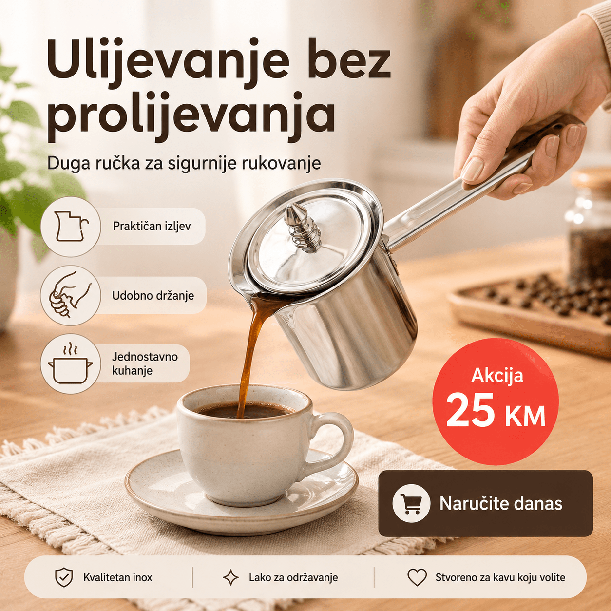 INOX Džezva za Kavu s Poklopcem – – – slika 8