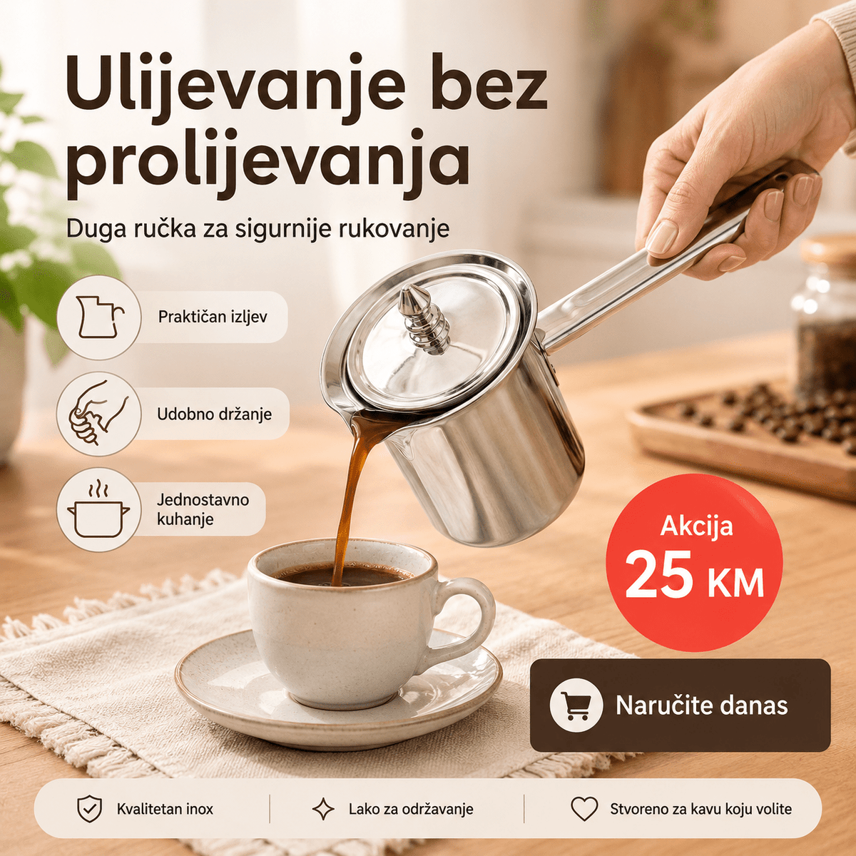 INOX Džezva za Kavu s Poklopcem – – – slika 8