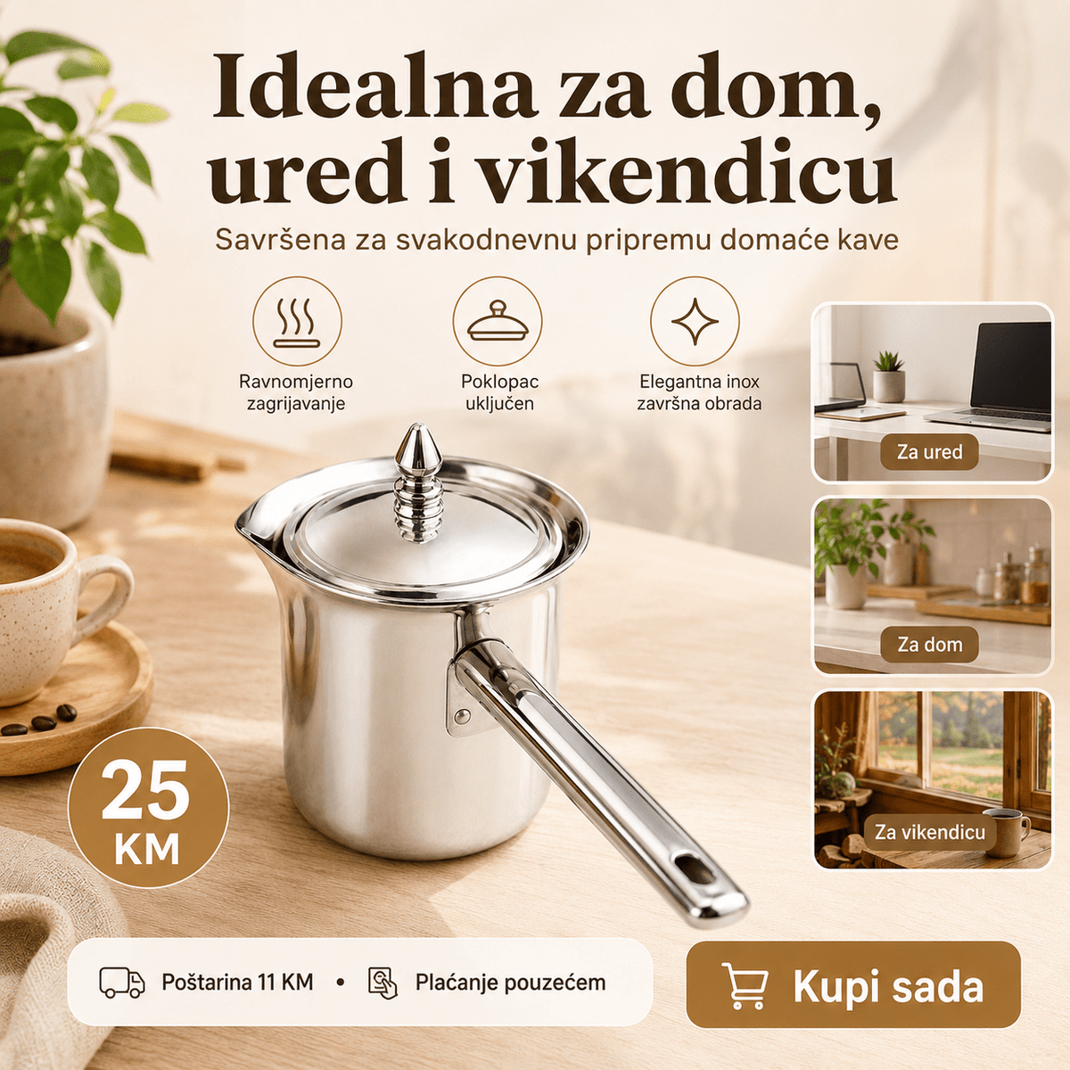 INOX Džezva za Kavu s Poklopcem – – – slika 4