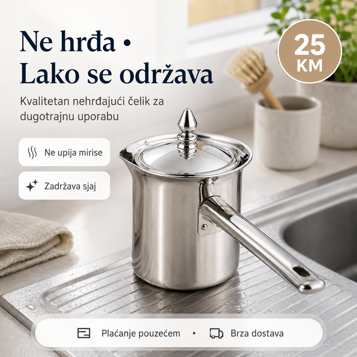 INOX Džezva za Kavu s Poklopcem – – – slika 2