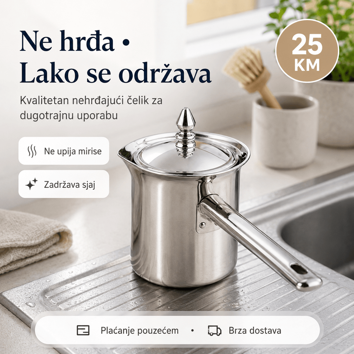 INOX Džezva za Kavu s Poklopcem – – – slika 2