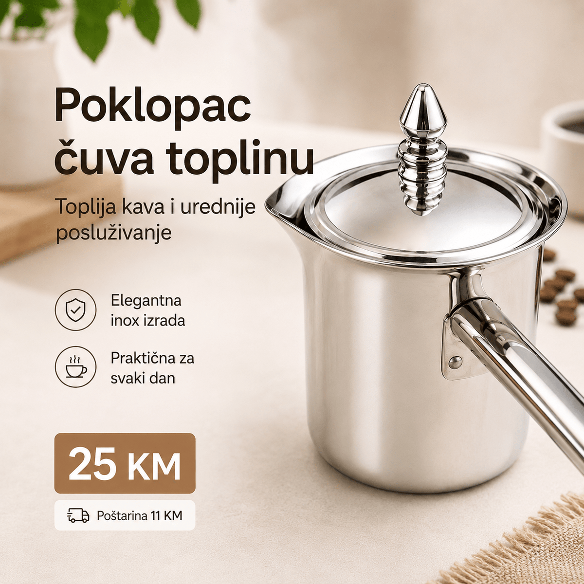 INOX Džezva za Kavu s Poklopcem – – – slika 3