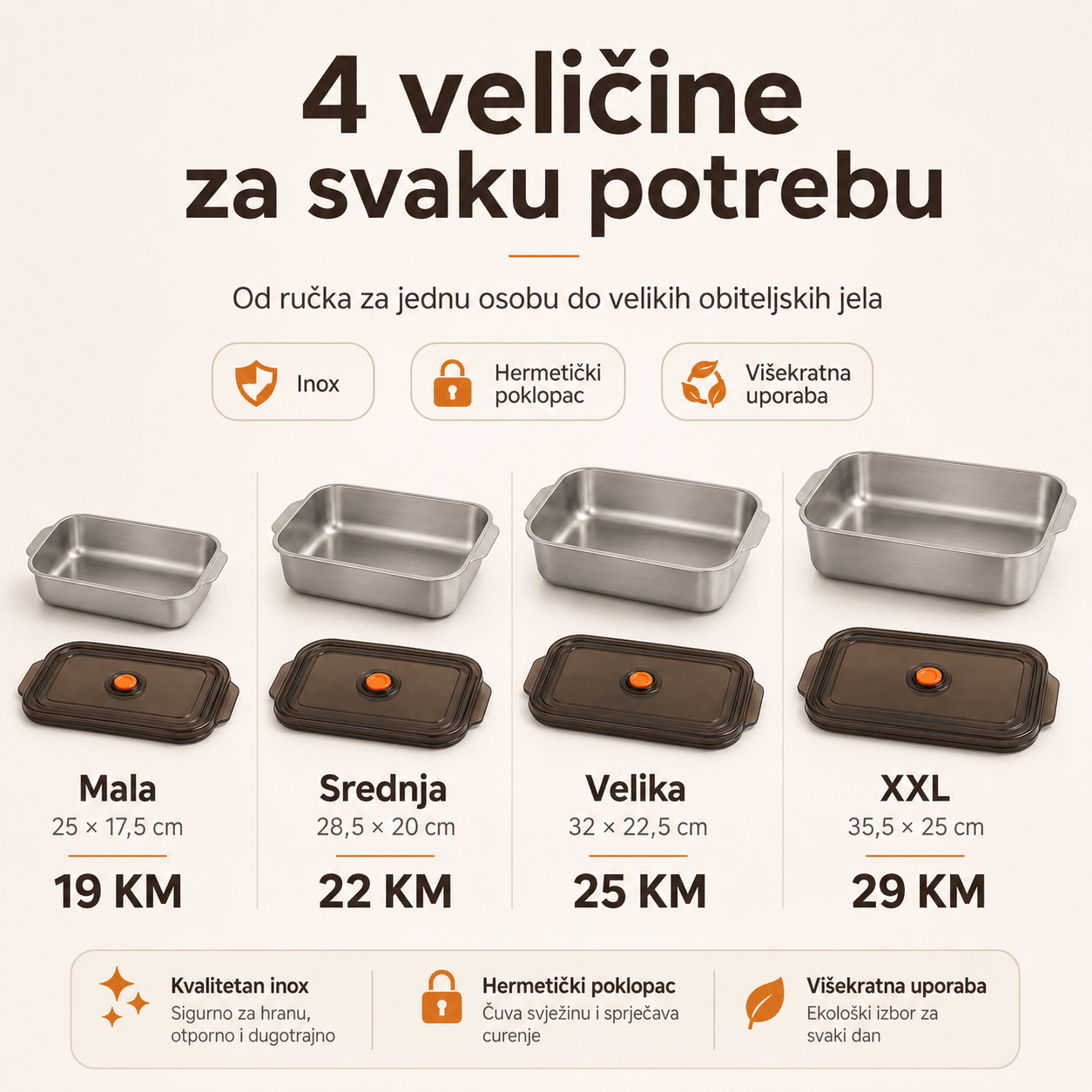 Inox Posude za Pohranu Hrane – – Mala (25 × 17,5 cm) – slika 2
