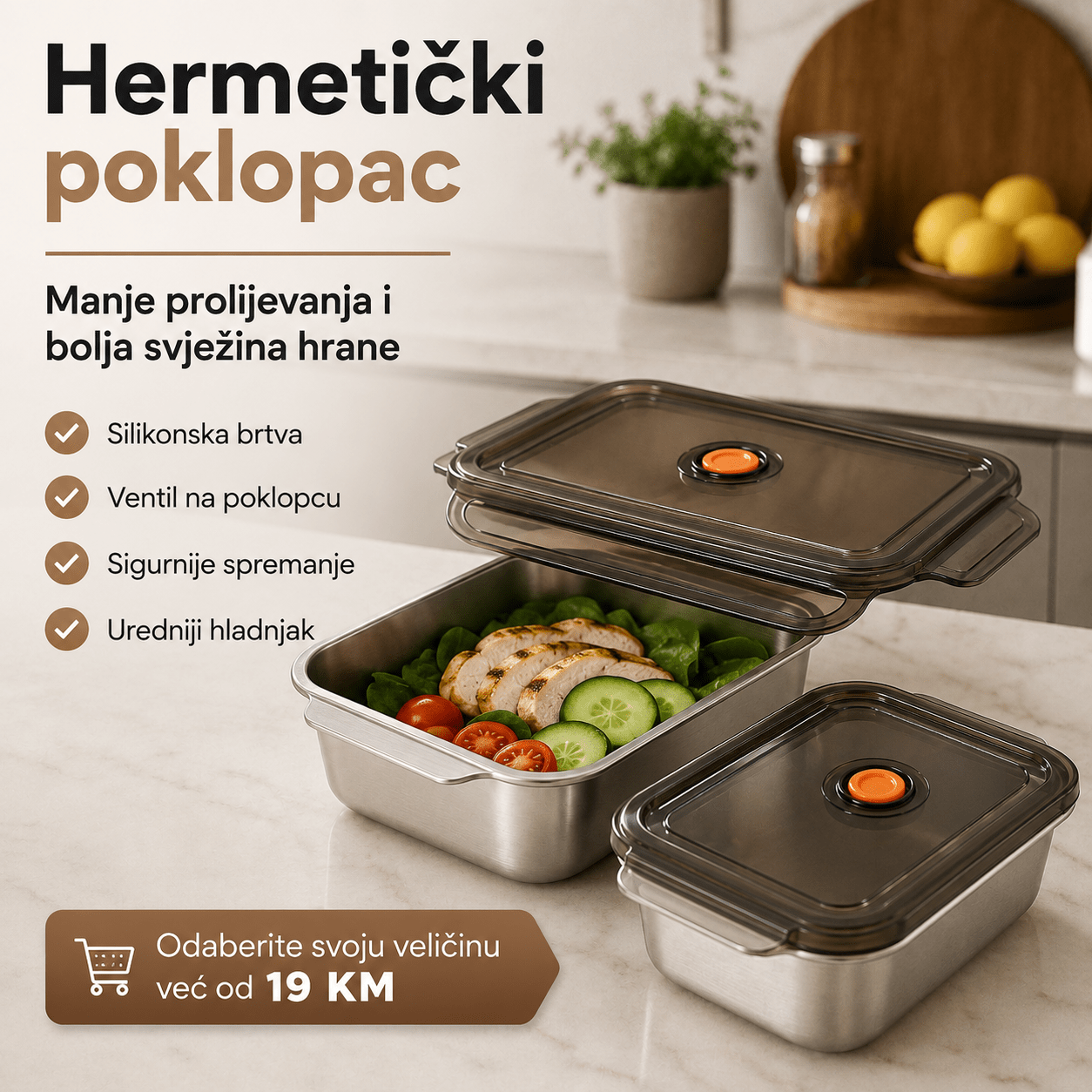 Inox Posude za Pohranu Hrane – – Mala (25 × 17,5 cm) – slika 3