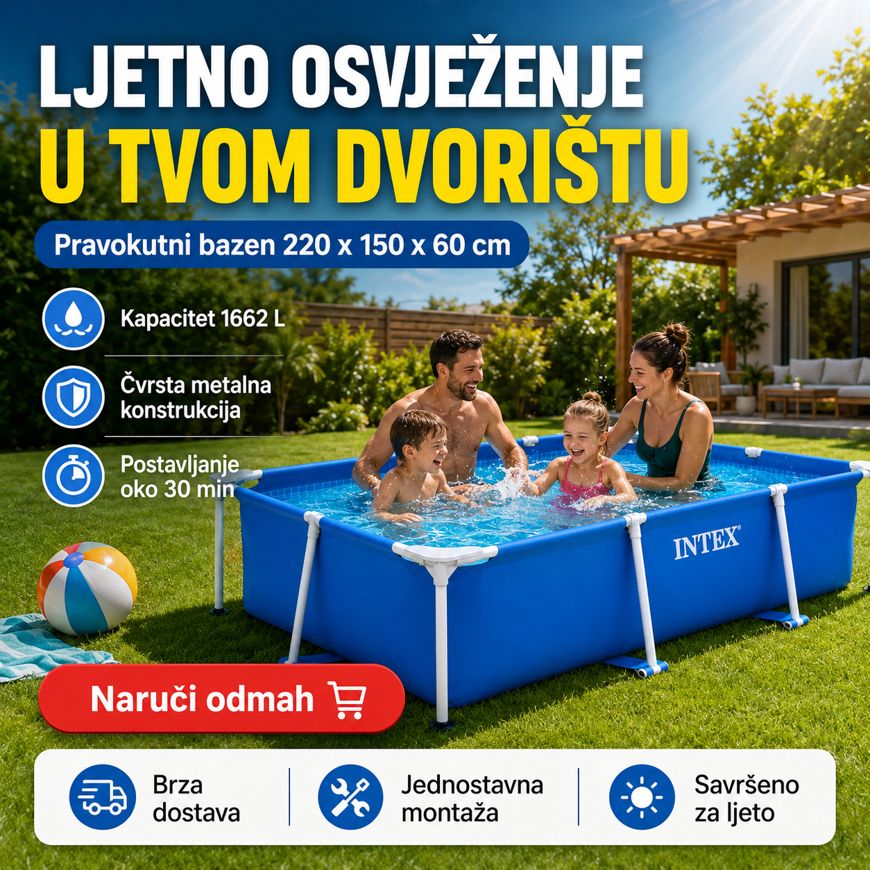 Intex Bazen 220 x 150 x 60 cm – – – slika 1