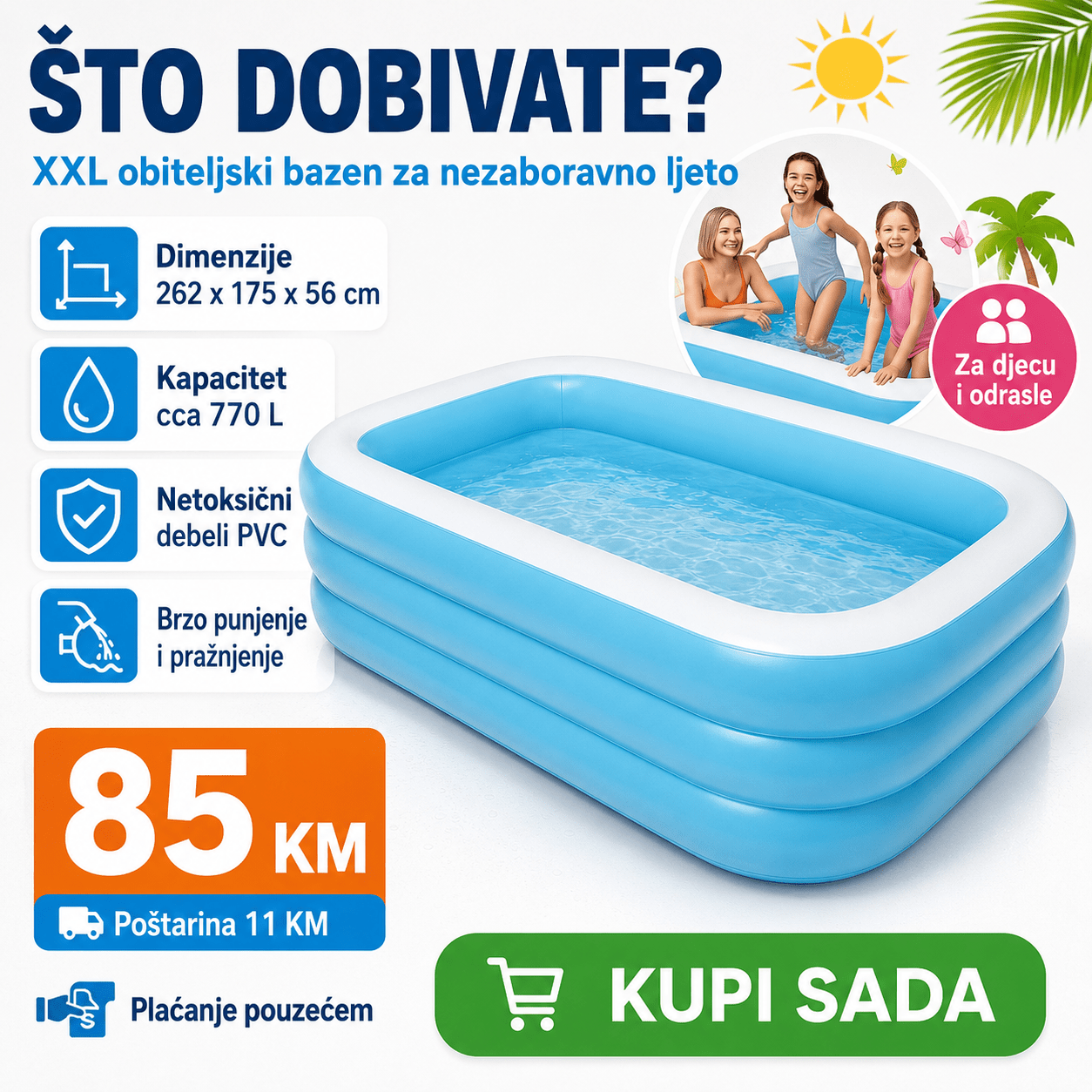 Intex Bazen 262 x 175 x 56 cm – Bazeni i Ljetna Zabava – – slika 3