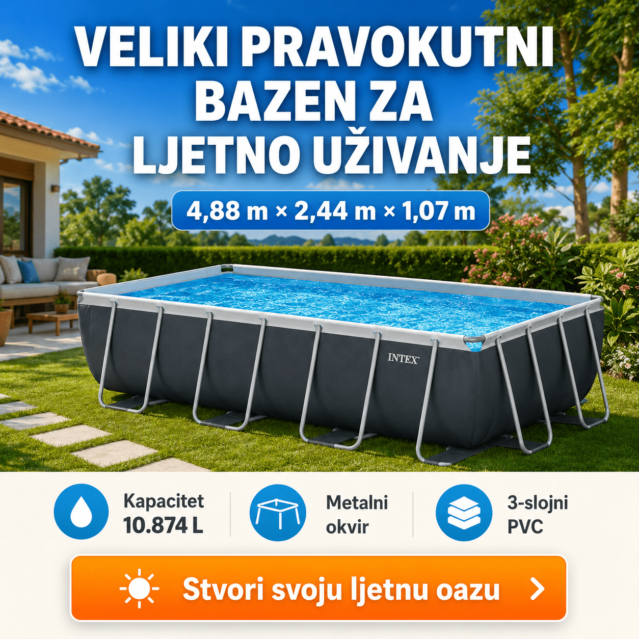 Intex Bazen 4.88m x 2.44m x 1.07m – – – slika 1