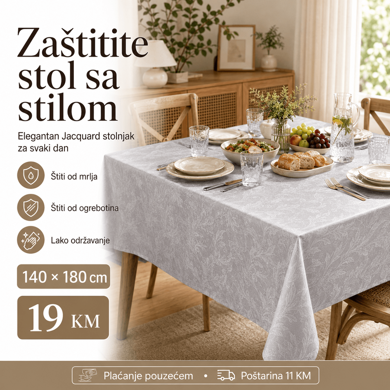 Jacquard Stolnjak 140 × 180 cm – – Siva – slika 3