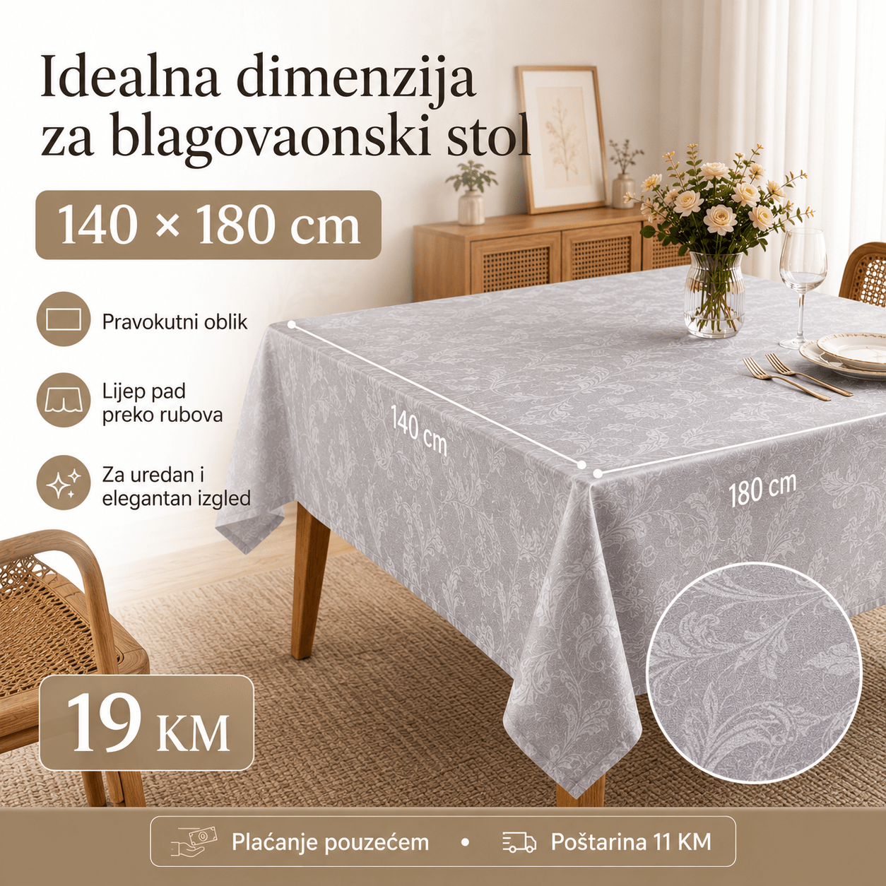 Jacquard Stolnjak 140 × 180 cm – – Siva – slika 7