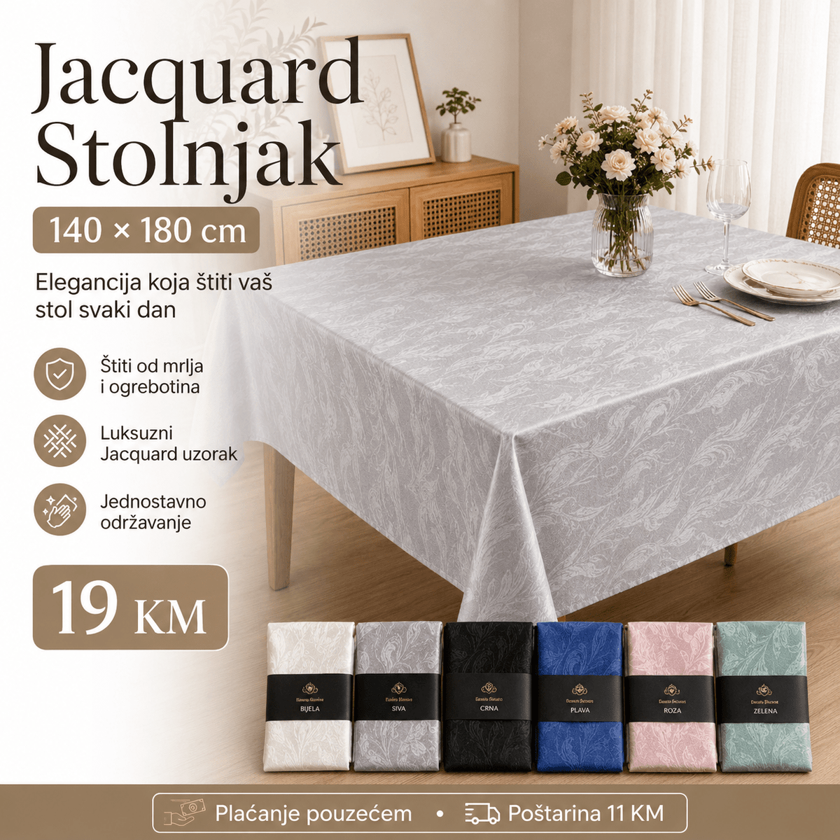 Jacquard Stolnjak 140 × 180 cm – – Siva – slika 6