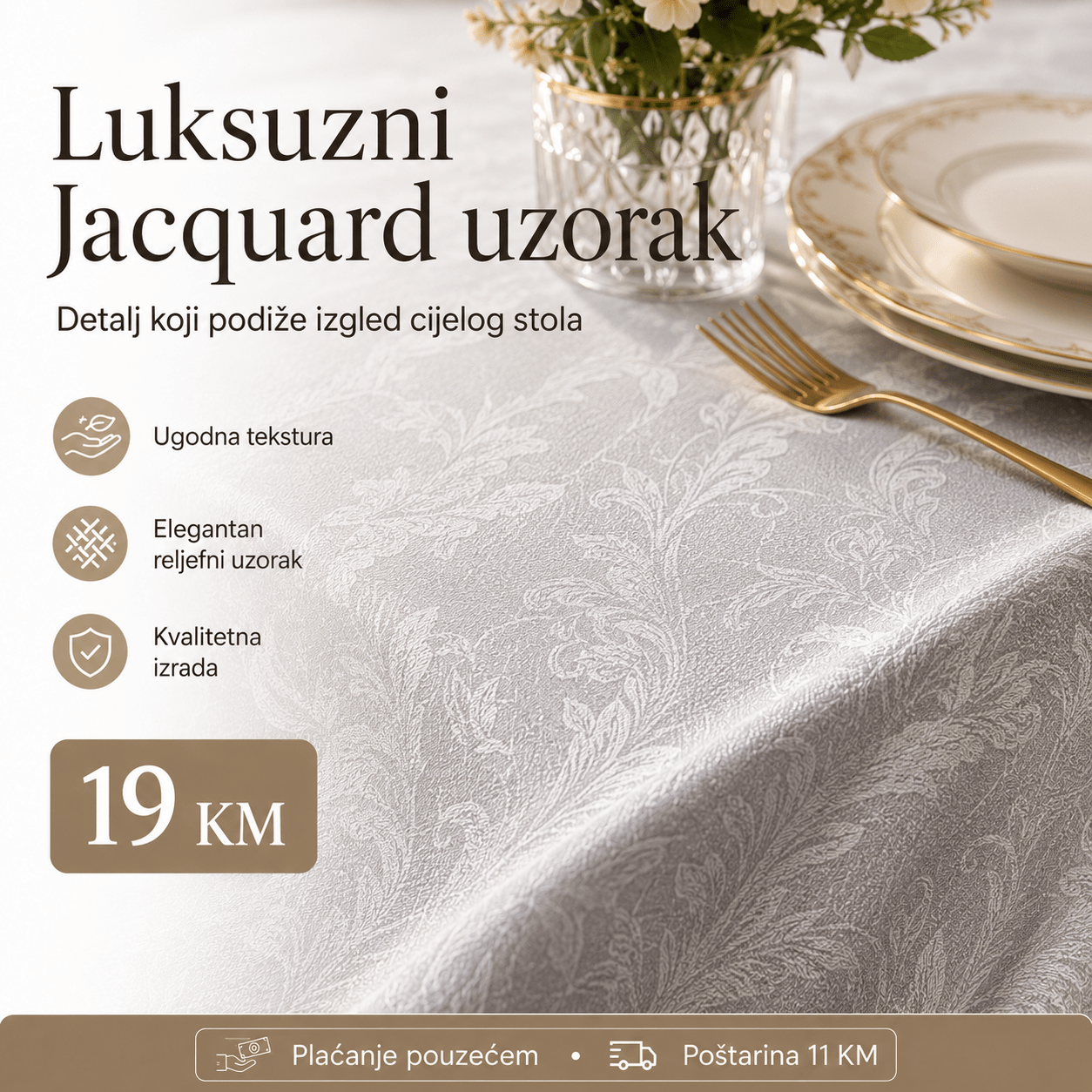 Jacquard Stolnjak 140 × 180 cm – – Siva – slika 5
