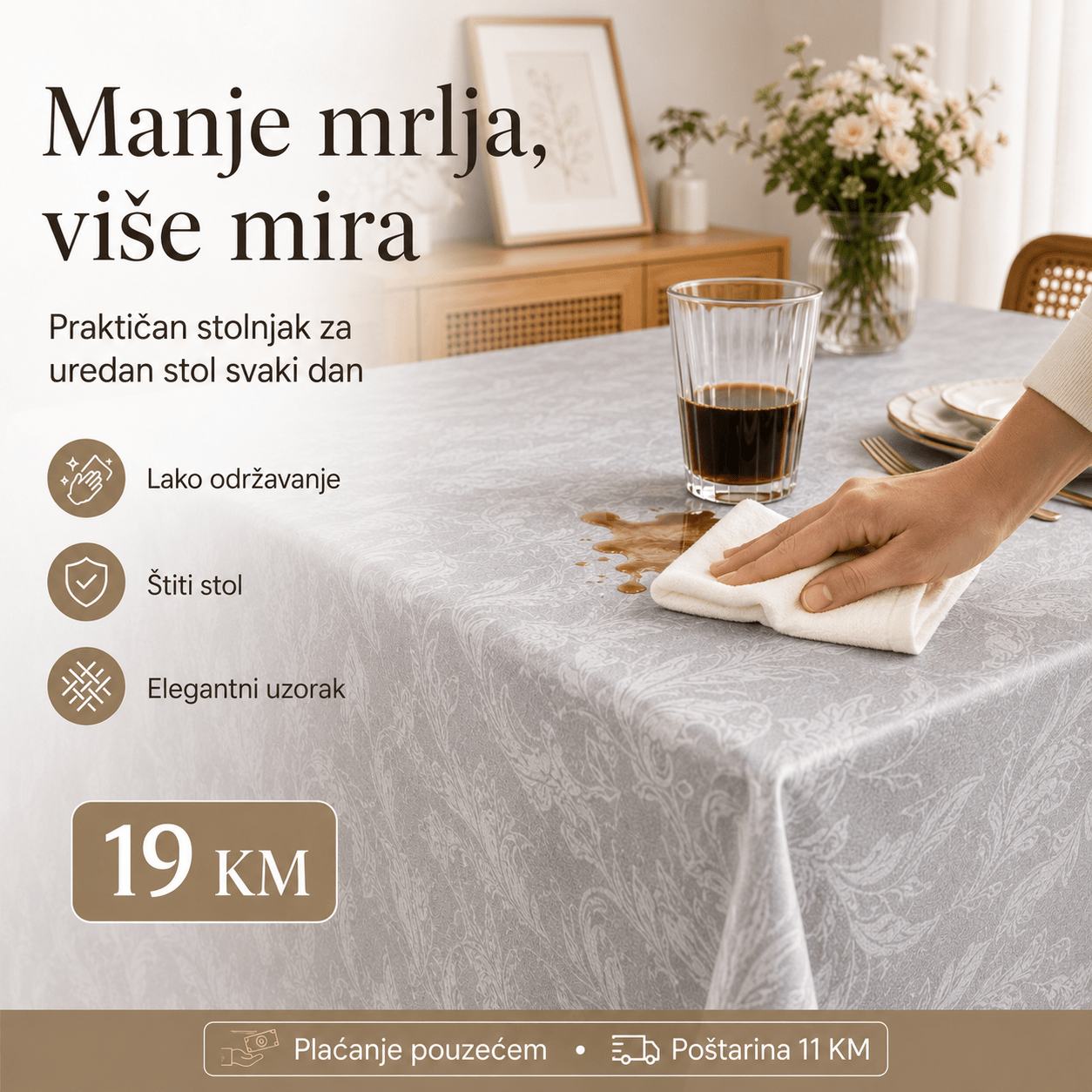 Jacquard Stolnjak 140 × 180 cm – – Siva – slika 4