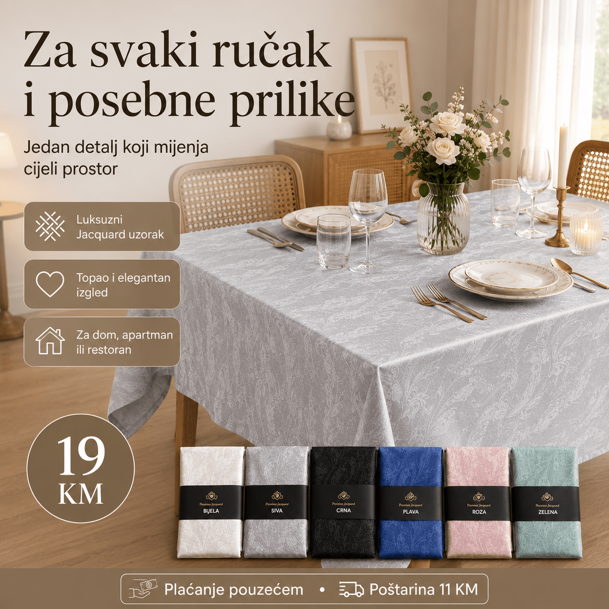 Jacquard Stolnjak 140 × 180 cm – – Siva – slika 2