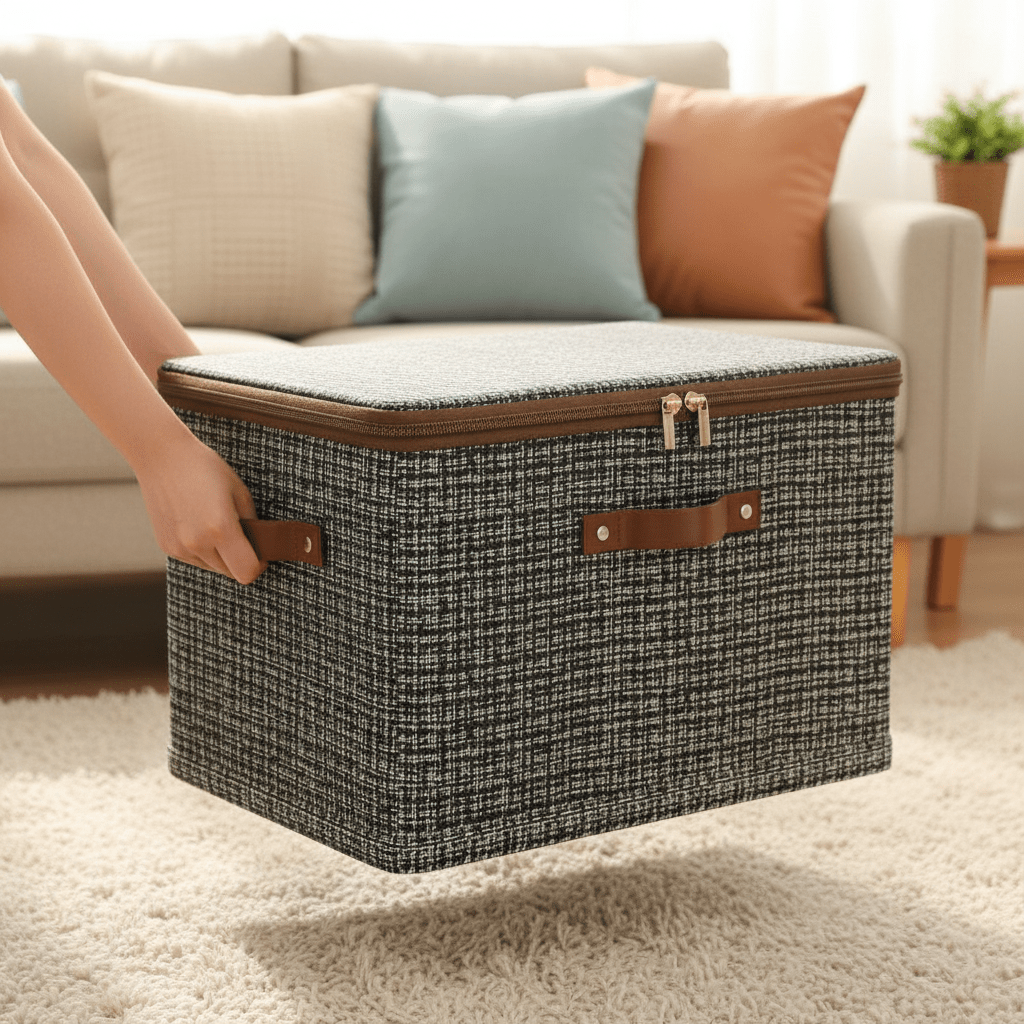 Jumbo Tekstilni Spremnik za Odjeću i Posteljinu – Skladištenje i organizacija – Tamno Siva 49x37x31 cm – slika 4