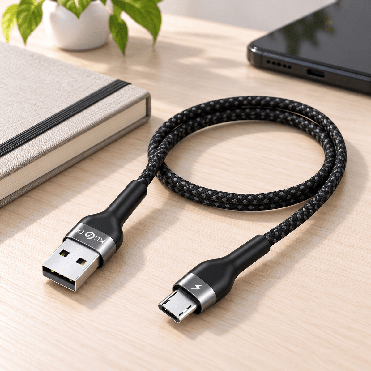KLGO S-105 pleteni USB-A na Micro-USB kabal, 3 m – KLGO pleteni Micro-USB kablovi – – slika 2