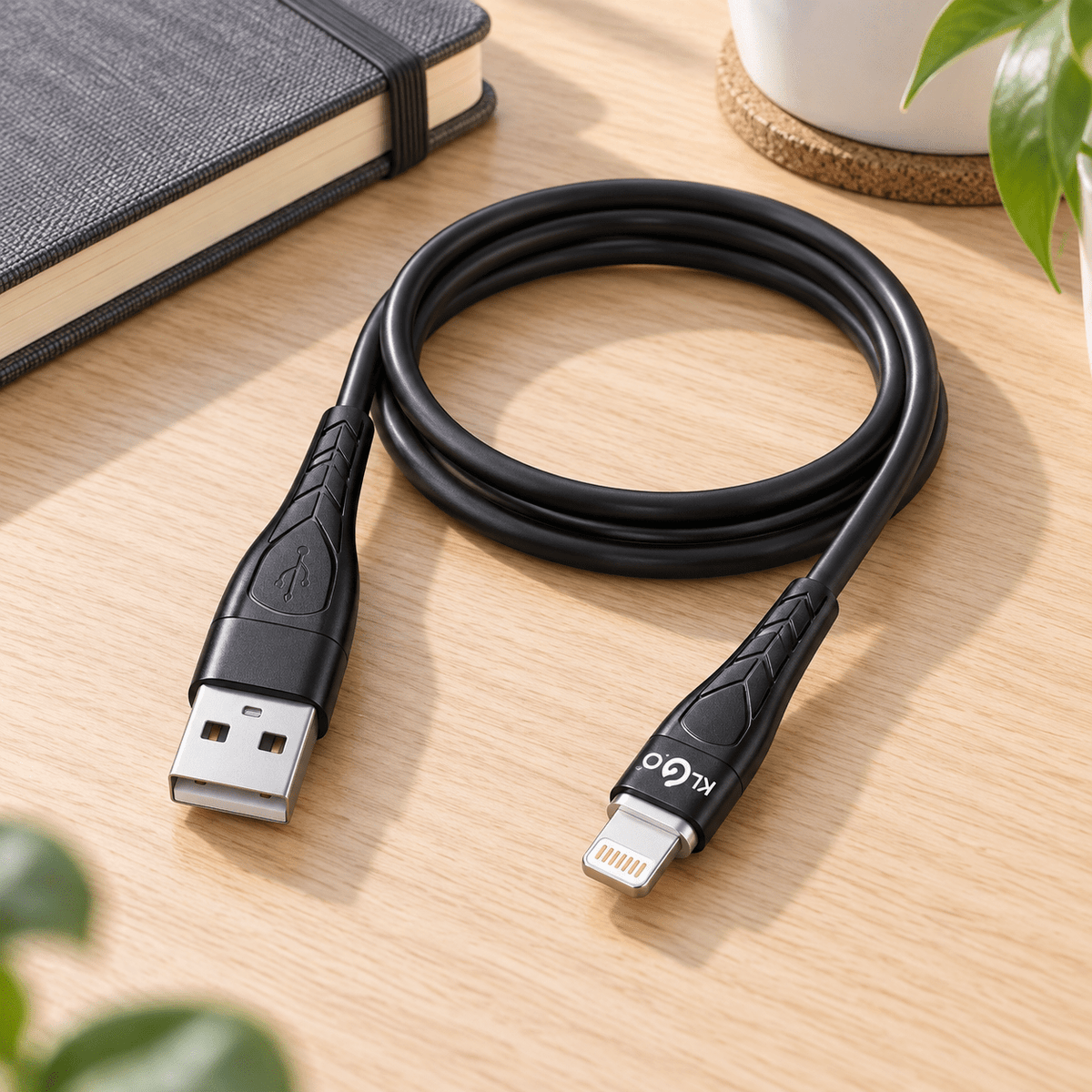 KLGO S-188 crni USB-A na Lightning kabal, 1,2 m – KLGO Lightning kablovi S-188 – – slika 2
