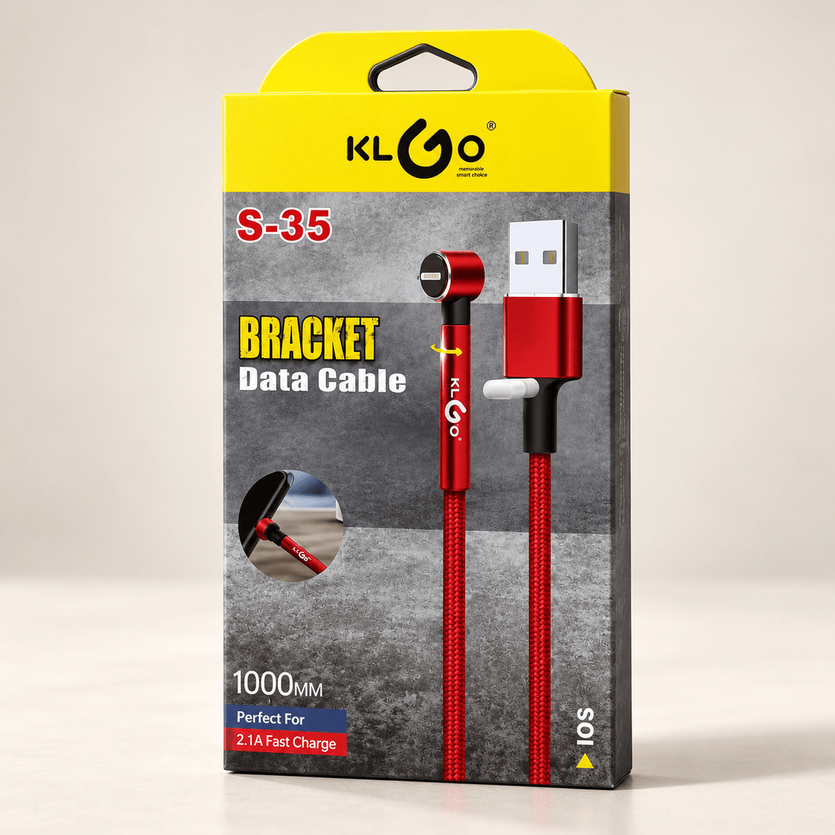 KLGO S-35 crveni Lightning kabal s ugaonom glavom – 1 m – KLGO crveni ugaoni Lightning kablovi S35 – – slika 1