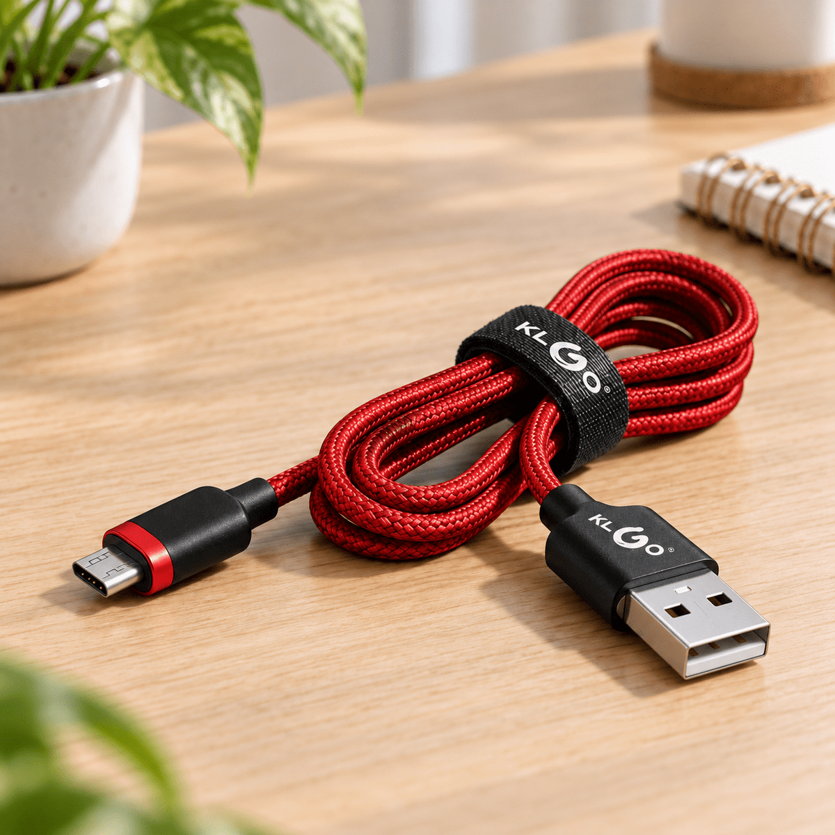 KLGO S-90 crveni pleteni Micro-USB kabal – 1 m – KLGO crveni pleteni Micro-USB kablovi S90 – – slika 2