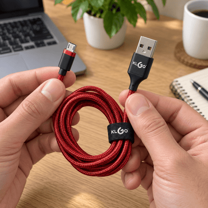 KLGO S-90 crveni pleteni Micro-USB kabal – 1 m – KLGO crveni pleteni Micro-USB kablovi S90 – – slika 3