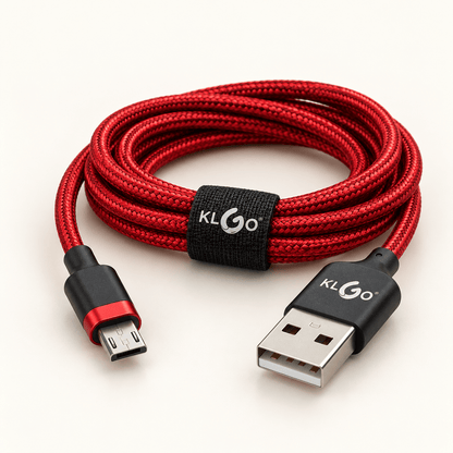 KLGO S-90 crveni pleteni Micro-USB kabal – 1 m – KLGO crveni pleteni Micro-USB kablovi S90 – – slika 1