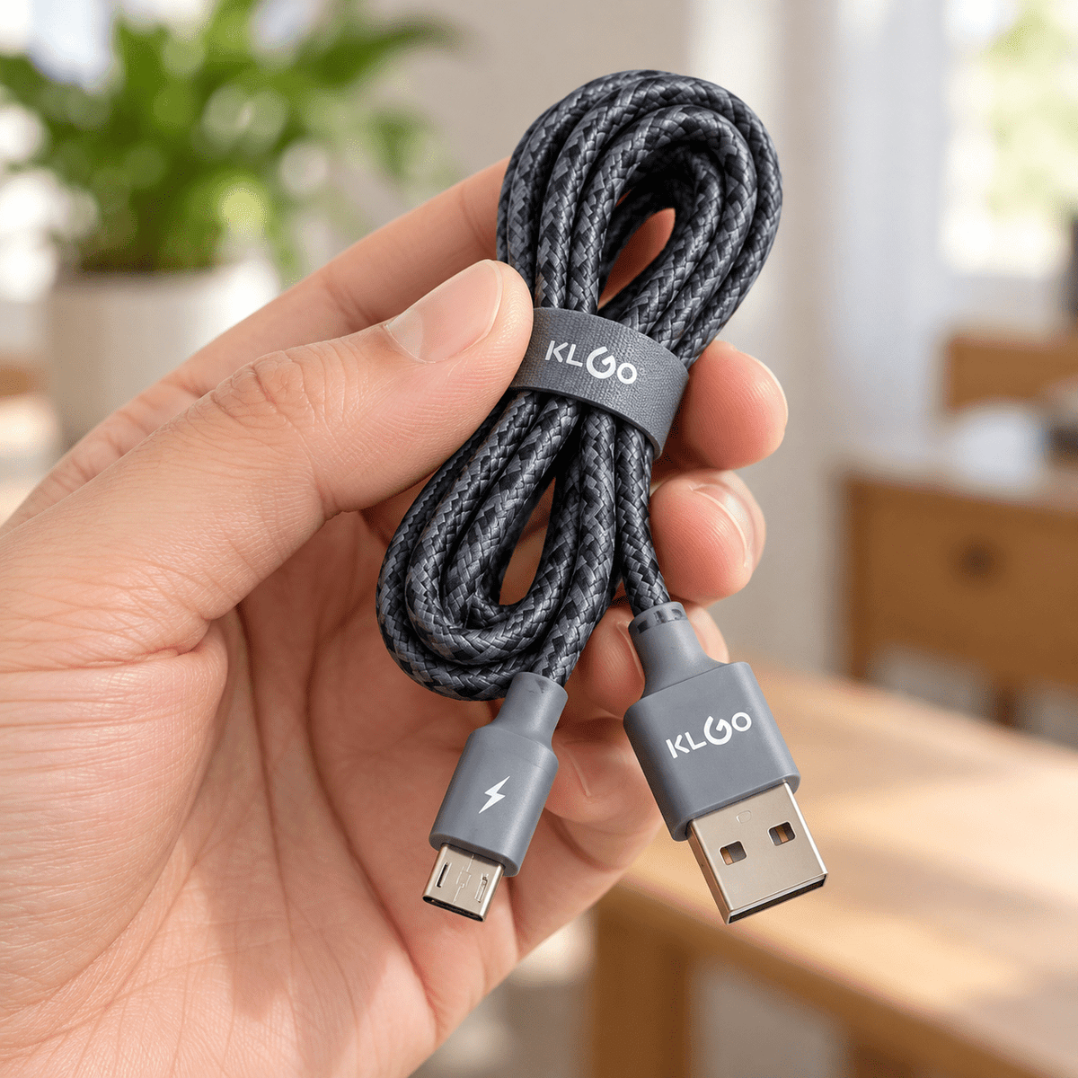 KLGO sivi pleteni kabal 1,5 m – Micro-USB ili Lightning – KLGO sivi pleteni kablovi 1,5 m – Micro-USB / S-54 – slika 3