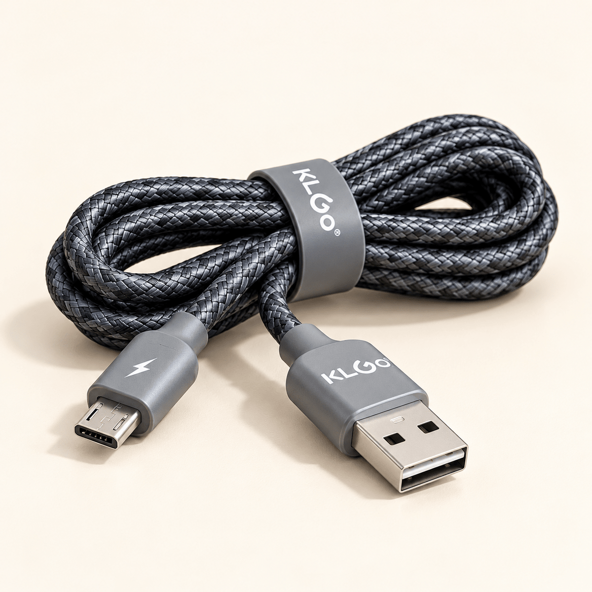 KLGO sivi pleteni kabal 1,5 m – Micro-USB ili Lightning – KLGO sivi pleteni kablovi 1,5 m – Micro-USB / S-54 – slika 1