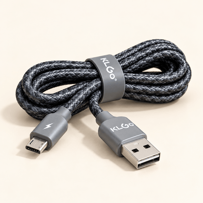 KLGO sivi pleteni kabal 1,5 m – Micro-USB ili Lightning – KLGO sivi pleteni kablovi 1,5 m – Micro-USB / S-54 – slika 1