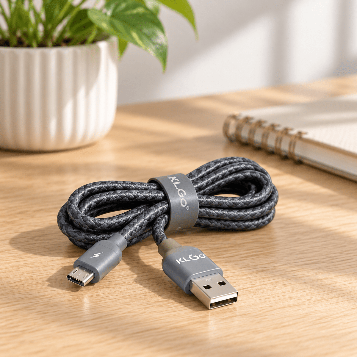 KLGO sivi pleteni kabal 1,5 m – Micro-USB ili Lightning – KLGO sivi pleteni kablovi 1,5 m – Micro-USB / S-54 – slika 2