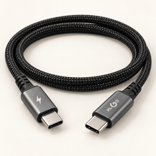 KLOGO crni pleteni kabal s metalnim nastavcima – USB kablovi – USB-C na USB-C – slika 1