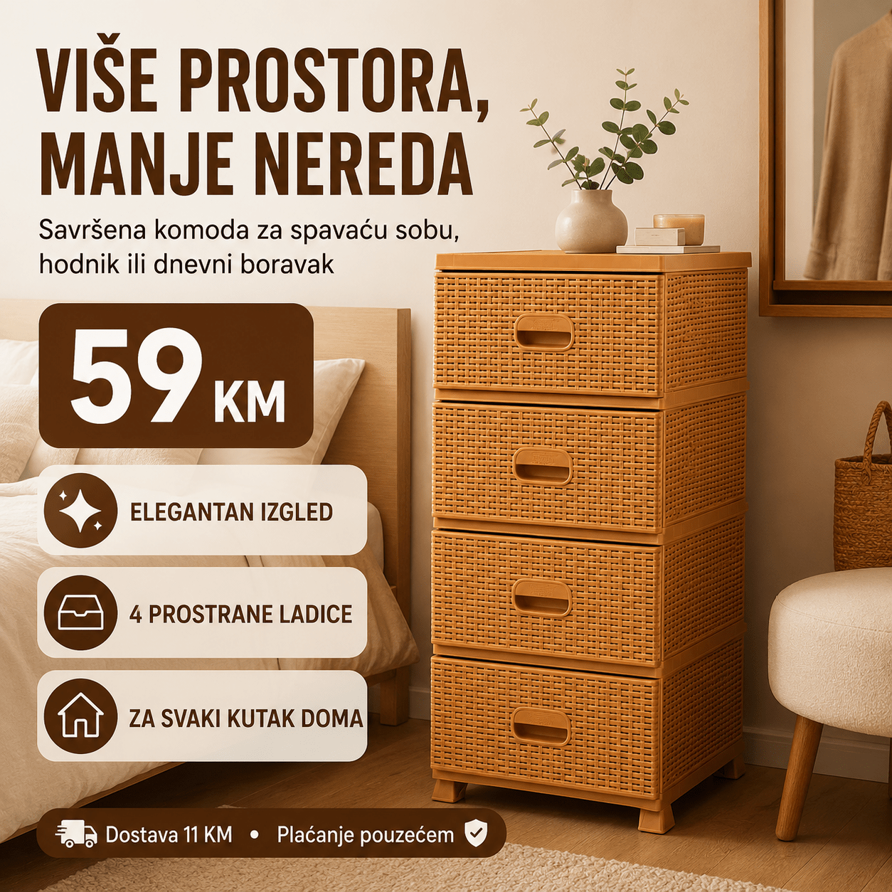 Komoda ratan s 4 ladice – Namještaj i Enterijer – Bijela – slika 12