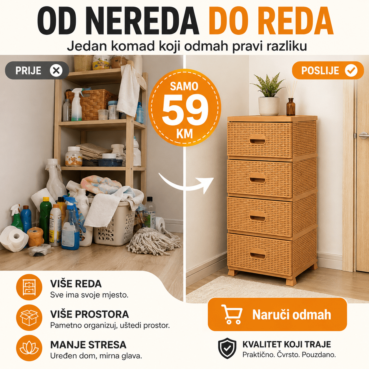Komoda ratan s 4 ladice – Namještaj i Enterijer – Bijela – slika 24