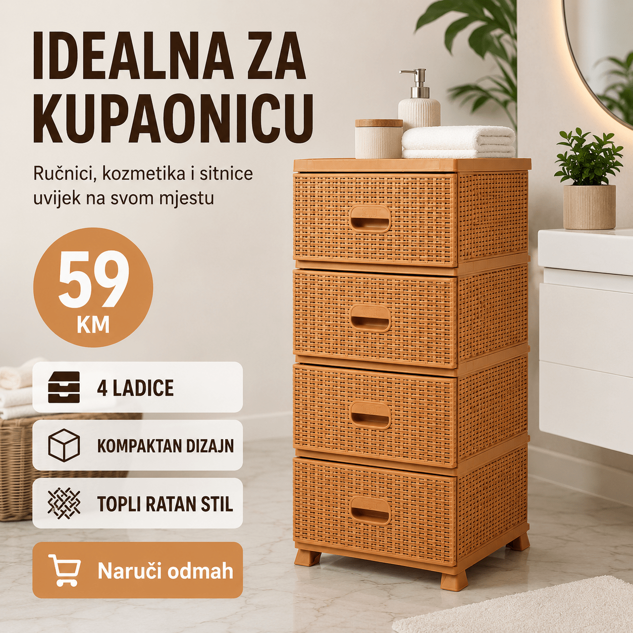 Komoda ratan s 4 ladice – Namještaj i Enterijer – Bijela – slika 23