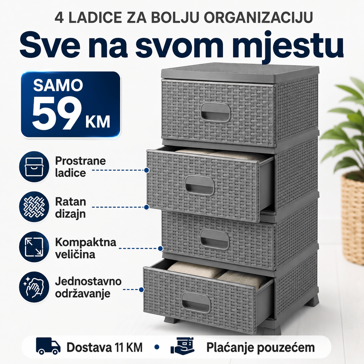 Komoda ratan s 4 ladice – Namještaj i Enterijer – Bijela – slika 19