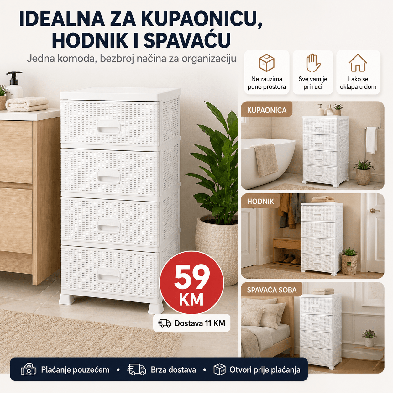 Komoda ratan s 4 ladice – Namještaj i Enterijer – Bijela – slika 17