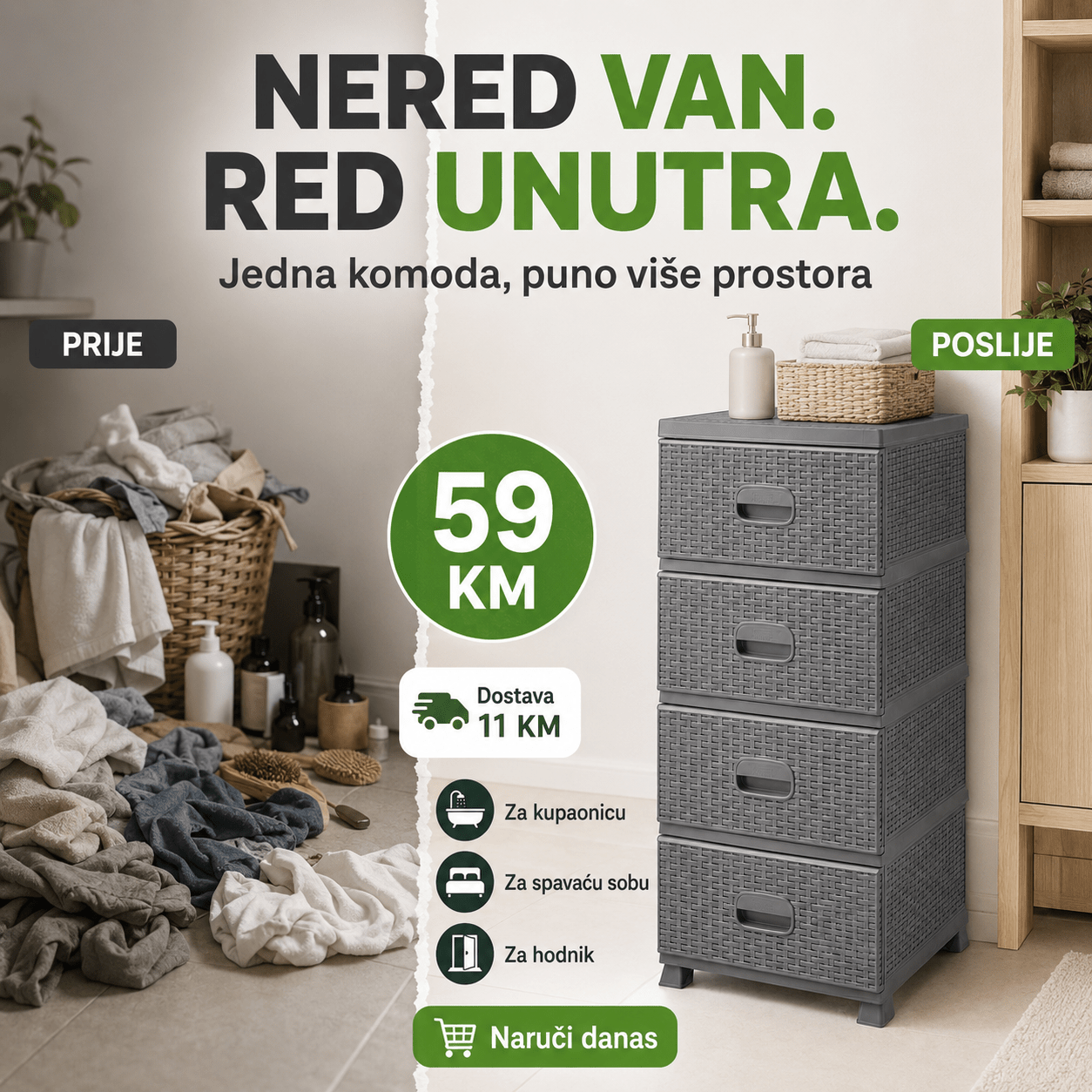 Komoda ratan s 4 ladice – Namještaj i Enterijer – Bijela – slika 16