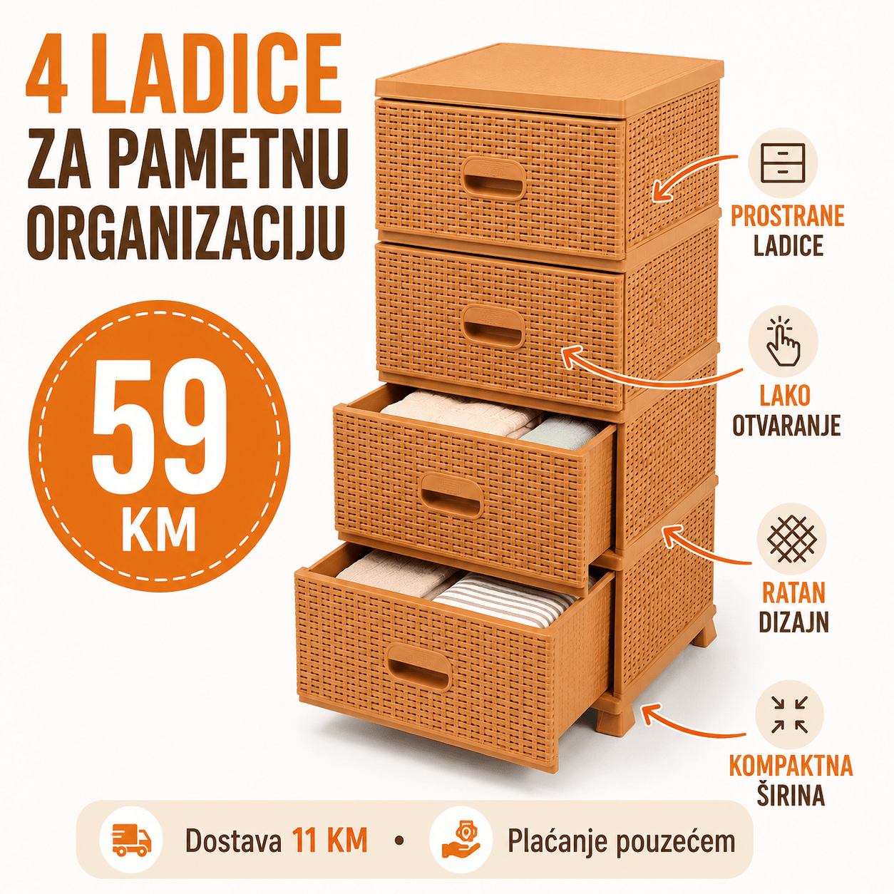 Komoda ratan s 4 ladice – Namještaj i Enterijer – Bijela – slika 18