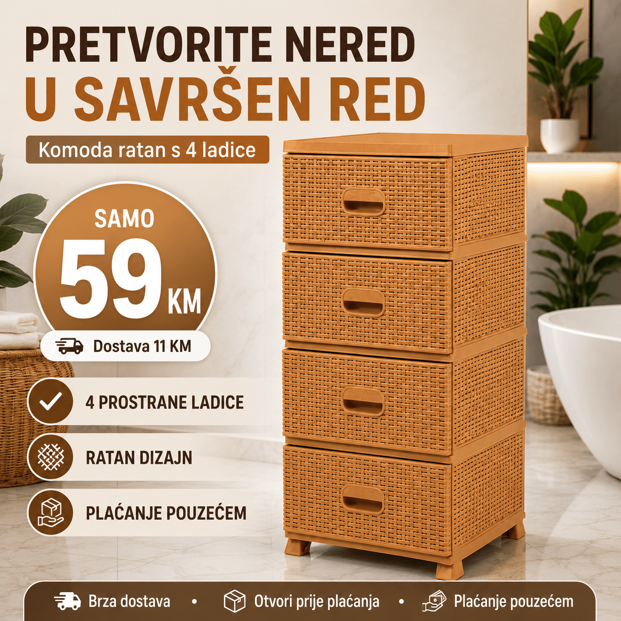Komoda ratan s 4 ladice – Namještaj i Enterijer – Bijela – slika 22