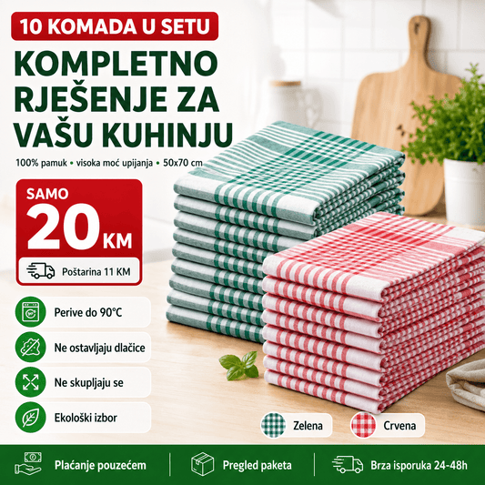 Kuhinjske krpe 10 komada – Posuđe i Kuhinjski Pribor – Crvene – slika 1