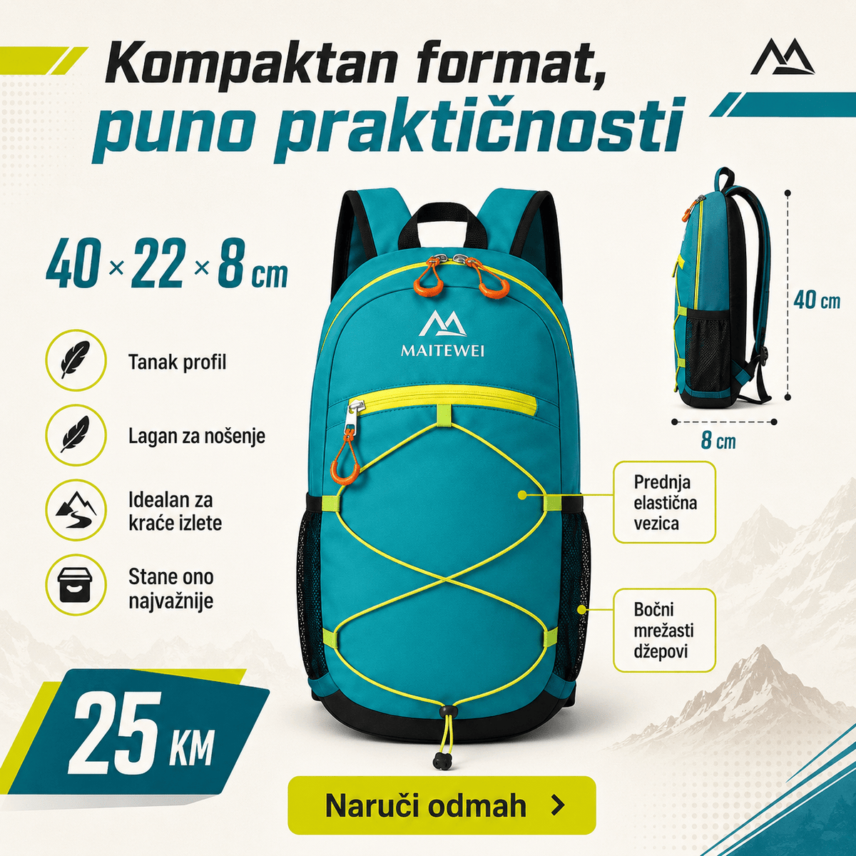 Lagani Sportski Ruksak 40 × 22 × 8 cm – Torbe i ruksaci – Crna – slika 3