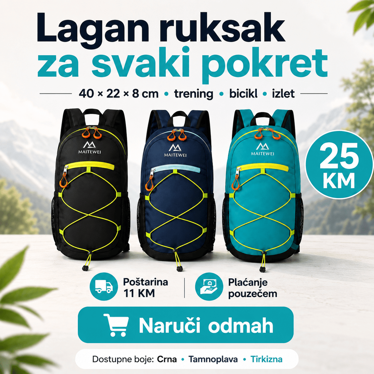 Lagani Sportski Ruksak 40 × 22 × 8 cm – Torbe i ruksaci – Crna – slika 2