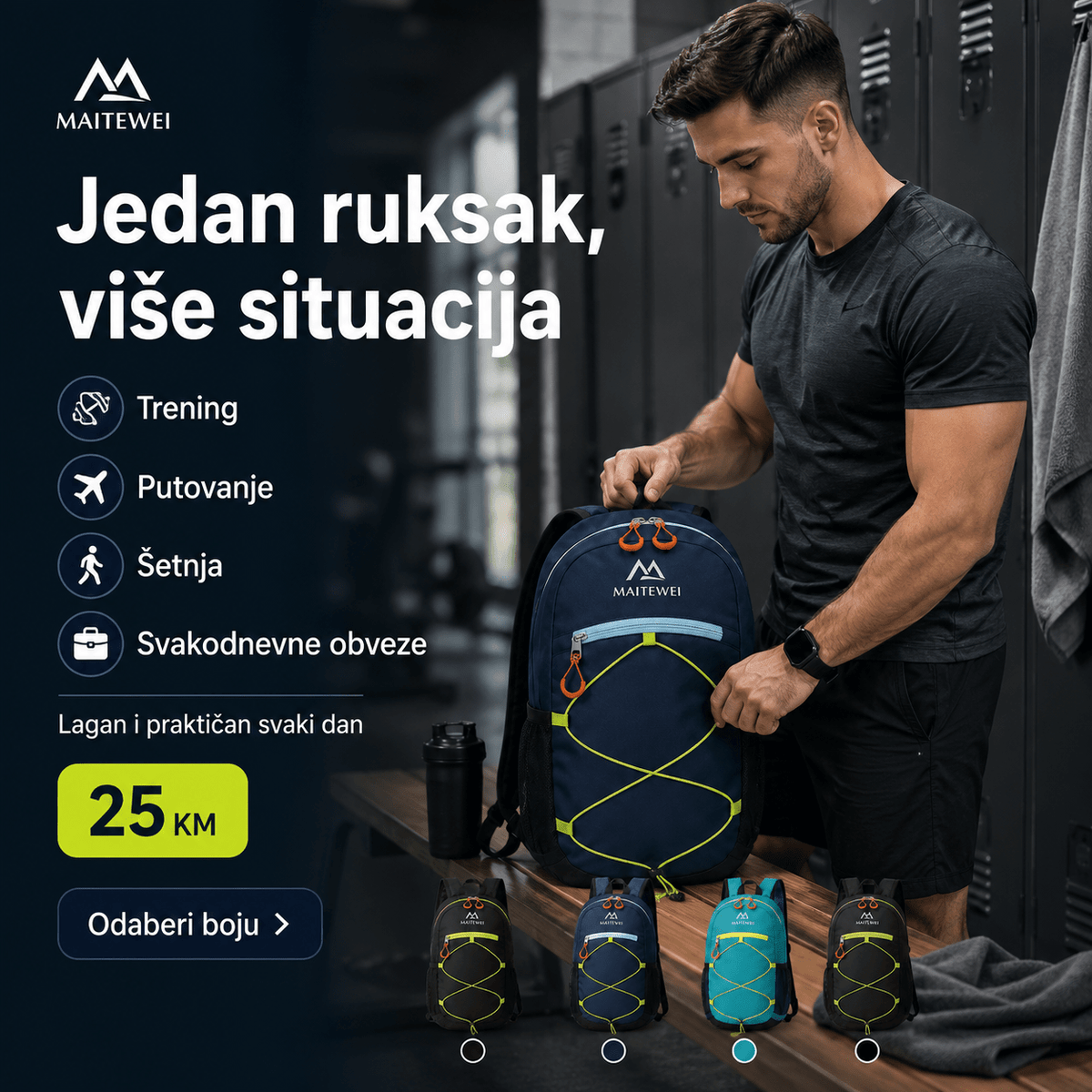Lagani Sportski Ruksak 40 × 22 × 8 cm – Torbe i ruksaci – Crna – slika 7