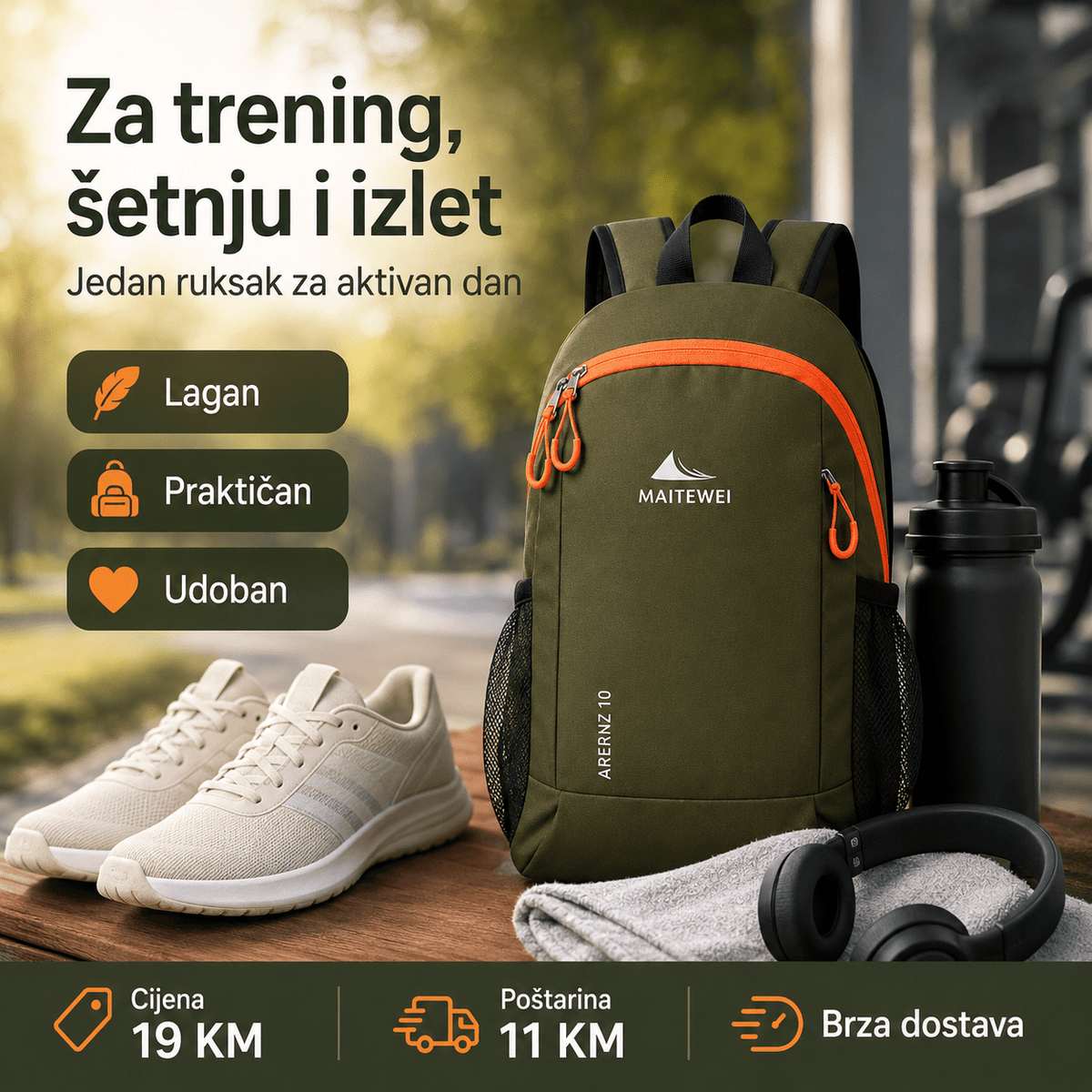 Lagani Sportski Ruksak za Svaki Dan – Torbe i ruksaci – Kraljevsko plava – slika 5