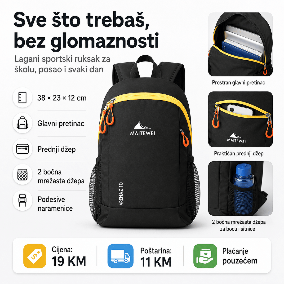 Lagani Sportski Ruksak za Svaki Dan – Torbe i ruksaci – Kraljevsko plava – slika 2