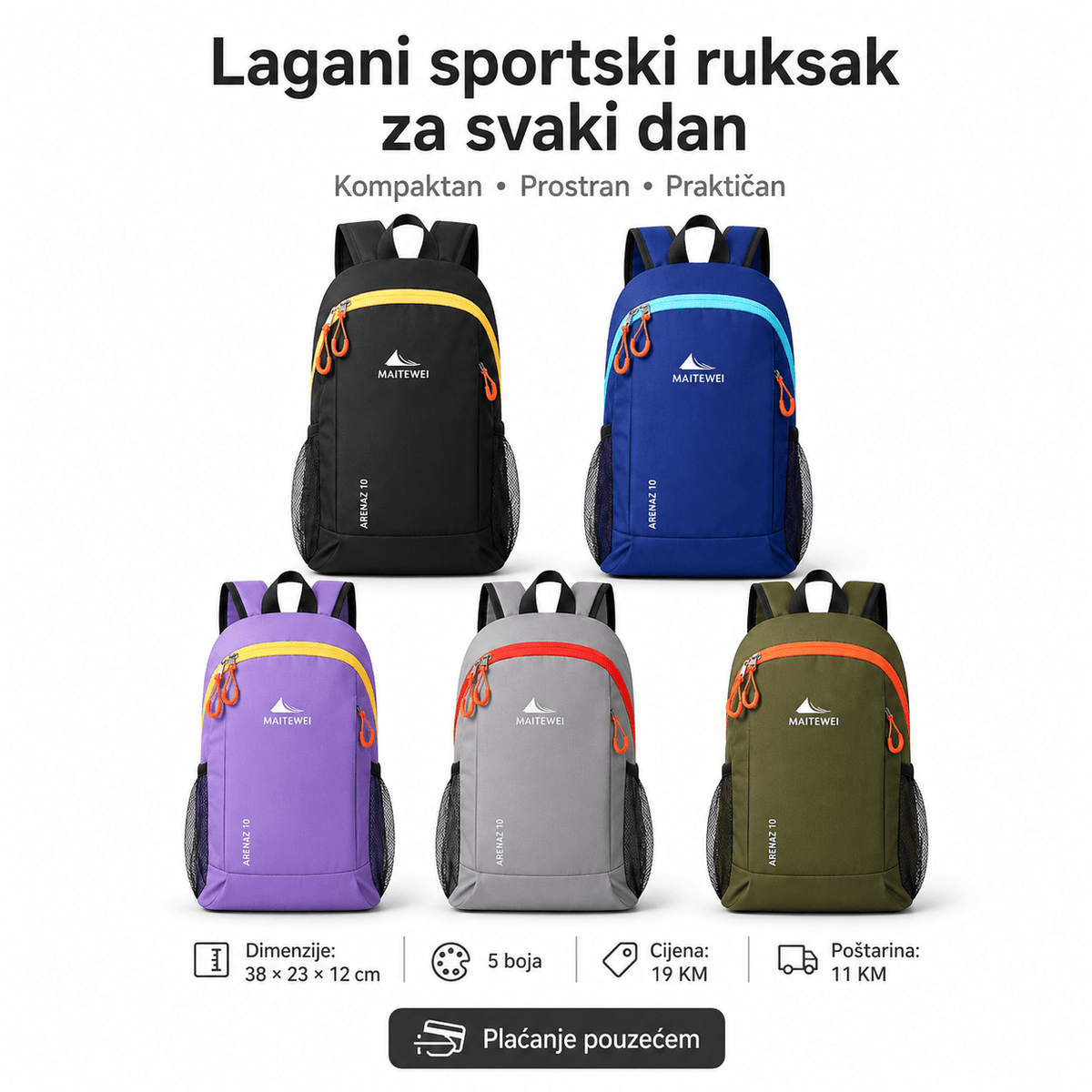 Lagani Sportski Ruksak za Svaki Dan – Torbe i ruksaci – Kraljevsko plava – slika 1