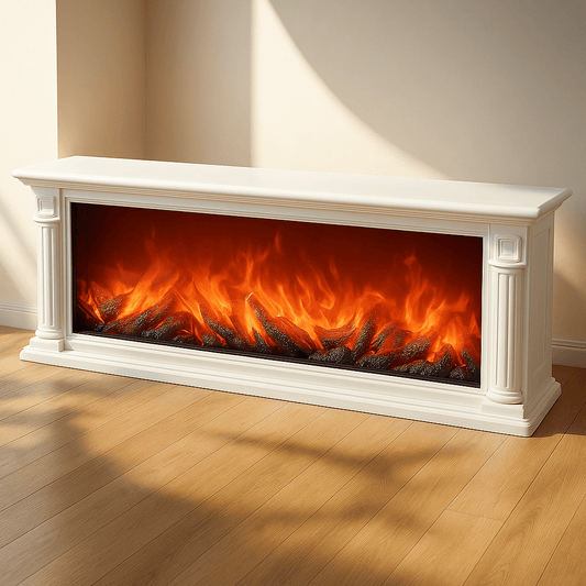 LED Dekorativni Kamin s efektom plamena – – Bijeli Kamin 63x12x22 cm – slika 1