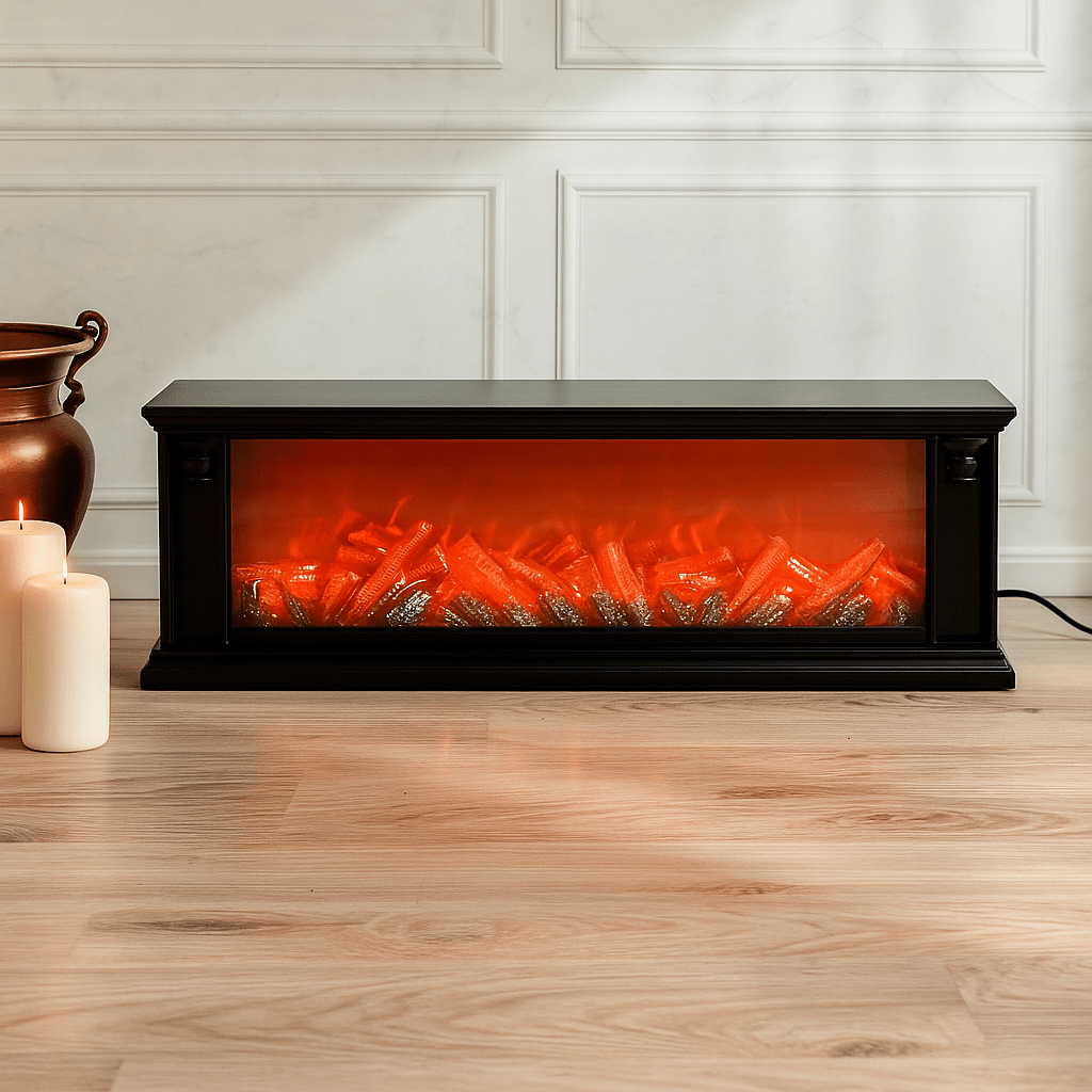 LED Dekorativni Kamin s efektom plamena – – Crni Kamin 63x12x22 cm – slika 2